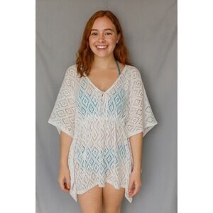 Esley Size L White Diamond Crochet Knit Swim Cover Up Beach Pool Resort Wear